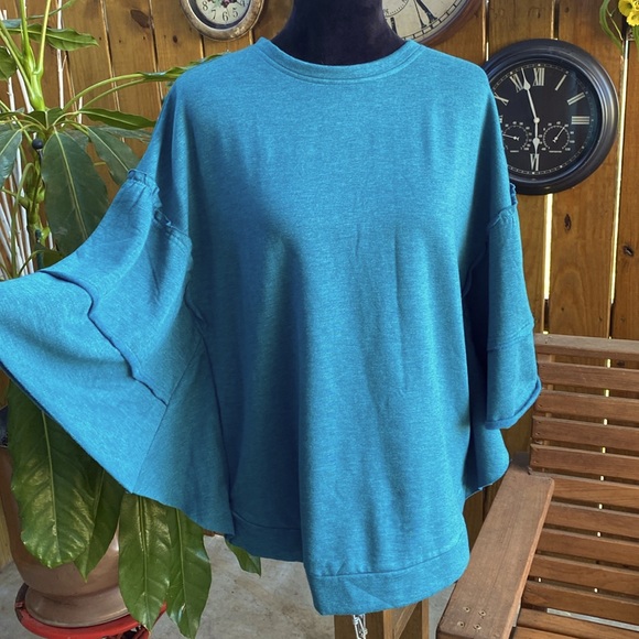 DG2 by Diane Gilman Women’s Teal Green French Ruffled Sweatshirt Size Medium NWT - Picture 3 of 10